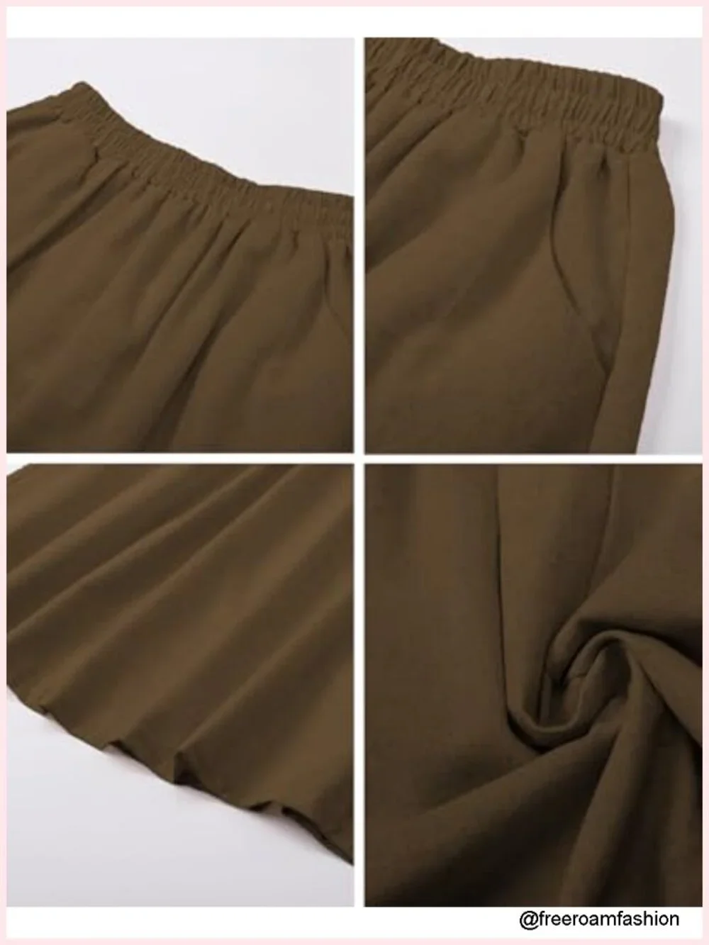 Cotton Linen Midi Skirt with Pockets A-Line Flowy Elastic High Waist Boho Skirt